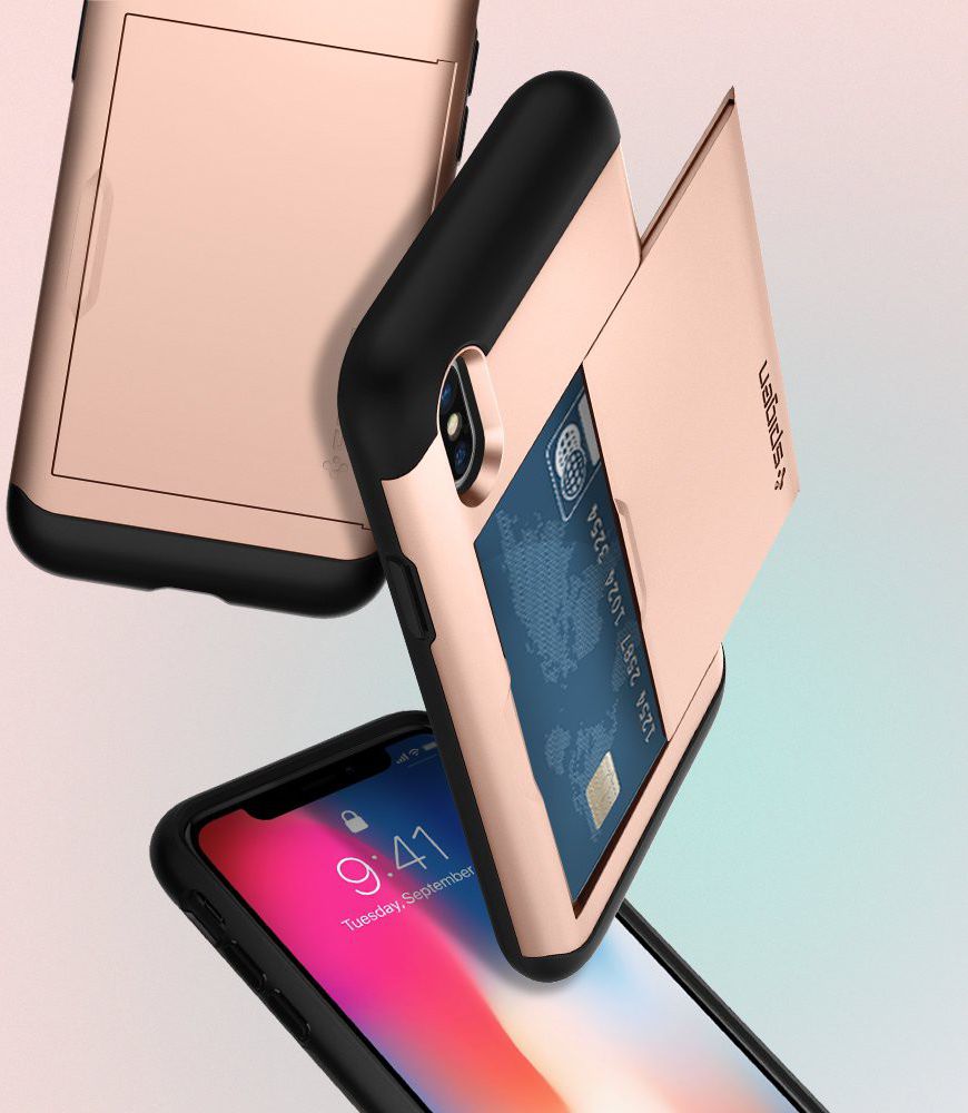 Spigen Slim Armor Card Holder Case Apple iPhone XS Hoesje Rose Gold afbeelding 6