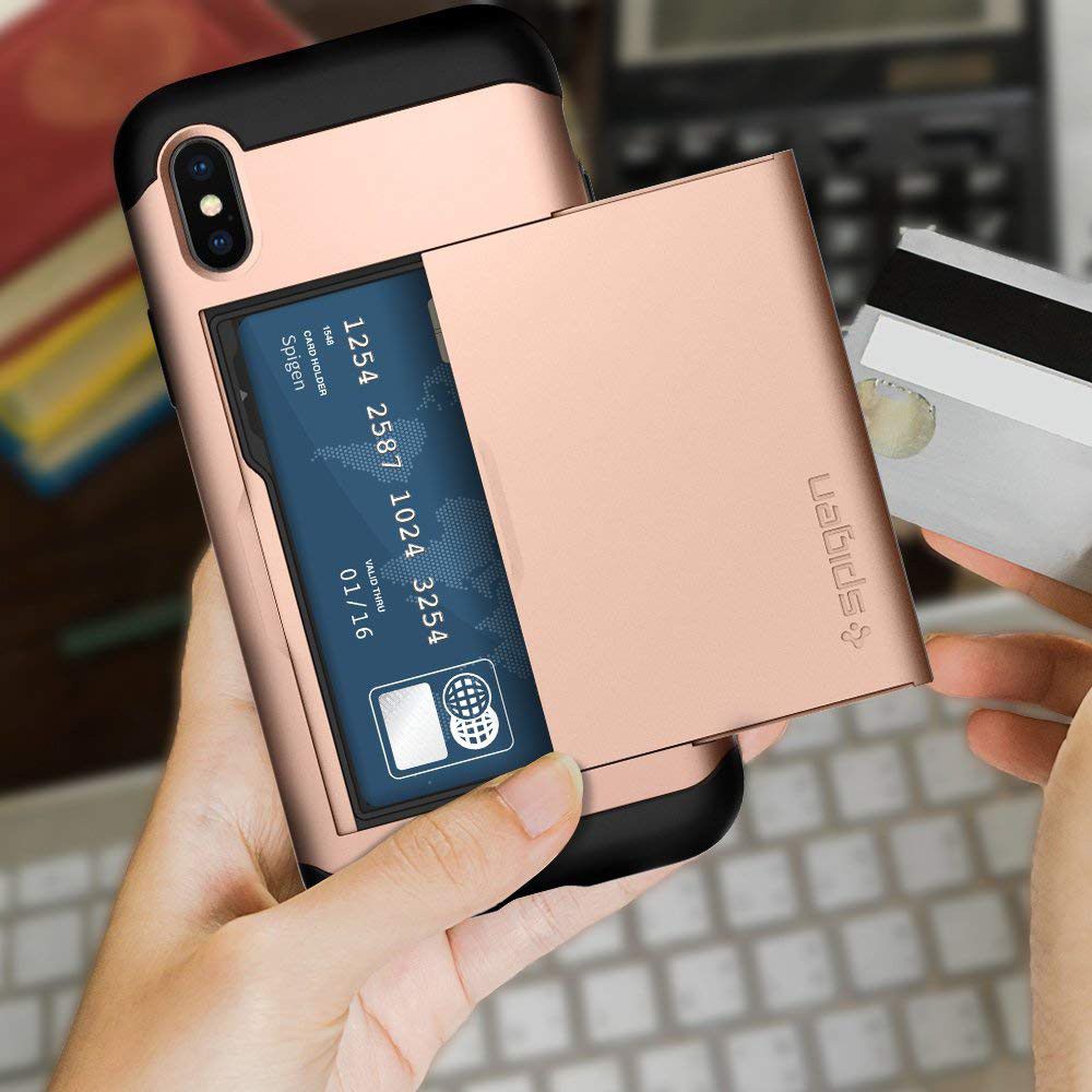 Spigen Slim Armor Card Holder Case Apple iPhone XS Hoesje Rose Gold afbeelding 7