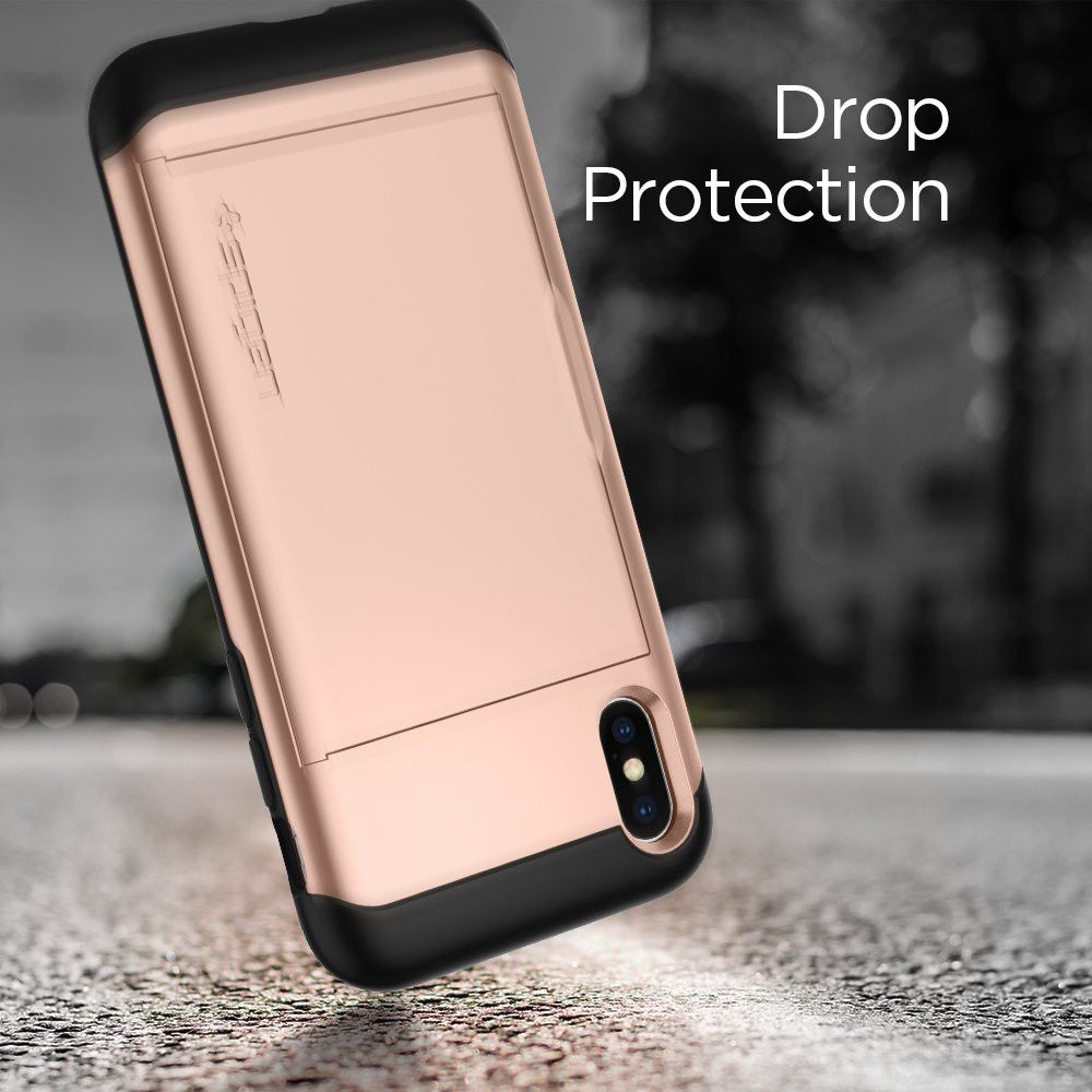 Spigen Slim Armor Card Holder Case Apple iPhone XS Hoesje Rose Gold afbeelding 8
