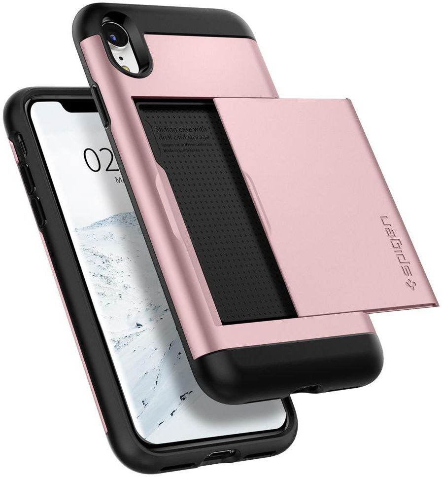 Spigen Slim Armor Card Holder Case Apple iPhone XR Rose Gold afbeelding 3