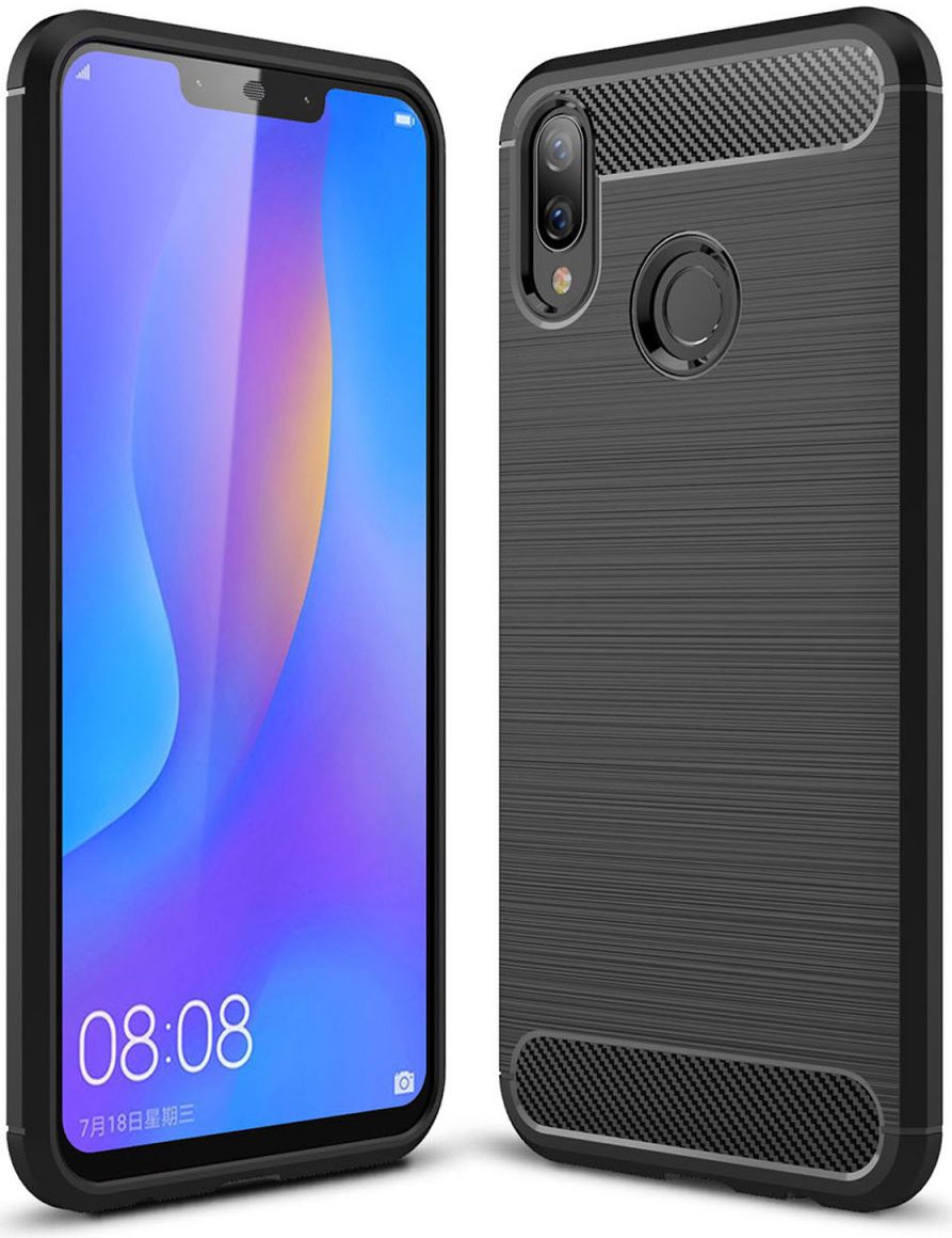 Huawei P Smart Plus Geborsteld TPU Hoesje Zwart afbeelding 1