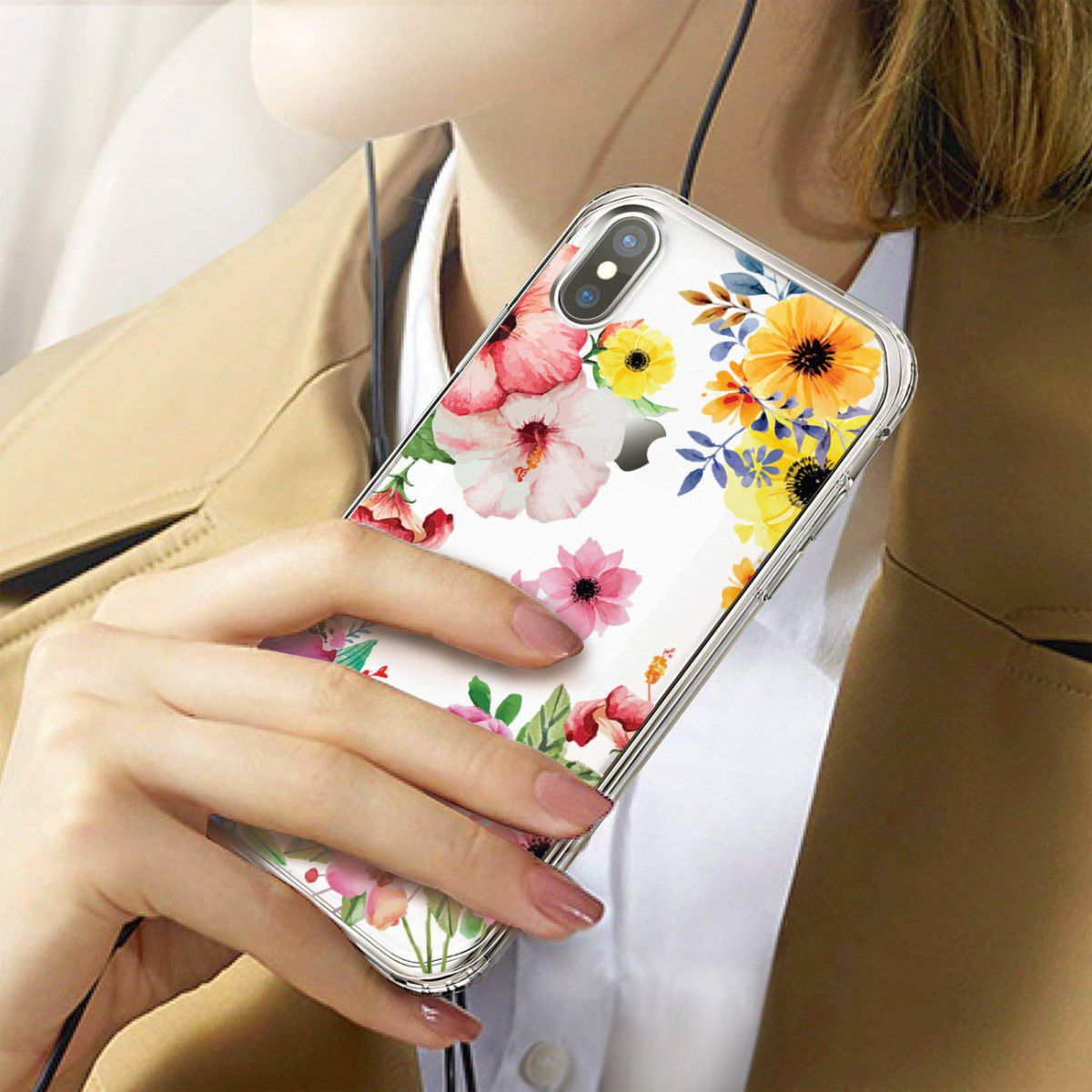 Apple iPhone X Transparante Print Back Cover Hoesje Spring Flowers afbeelding 2