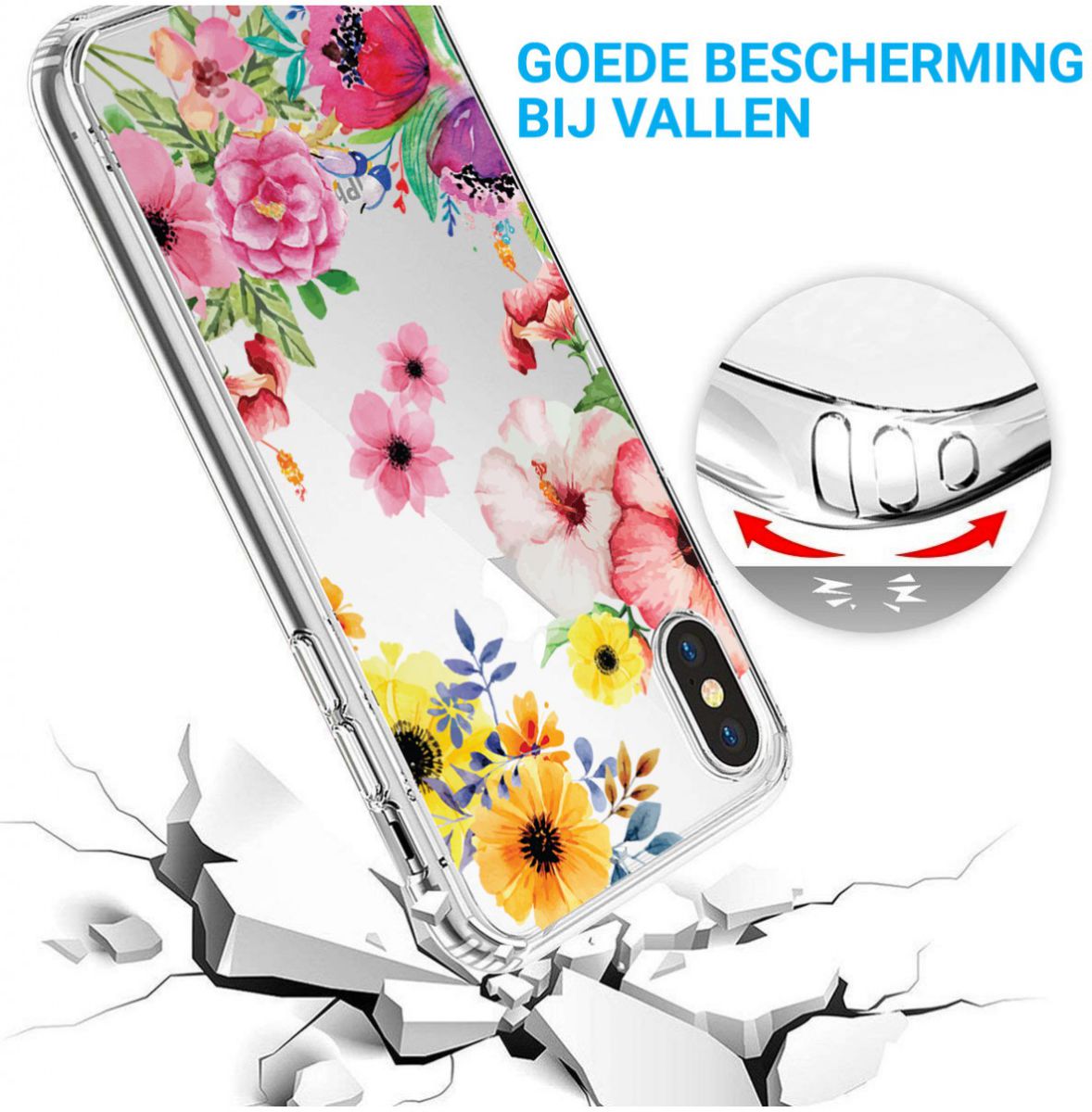 Apple iPhone X Transparante Print Back Cover Hoesje Spring Flowers afbeelding 4