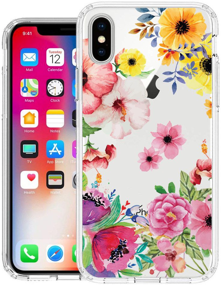 Apple iPhone X Transparante Print Back Cover Hoesje Spring Flowers afbeelding 6