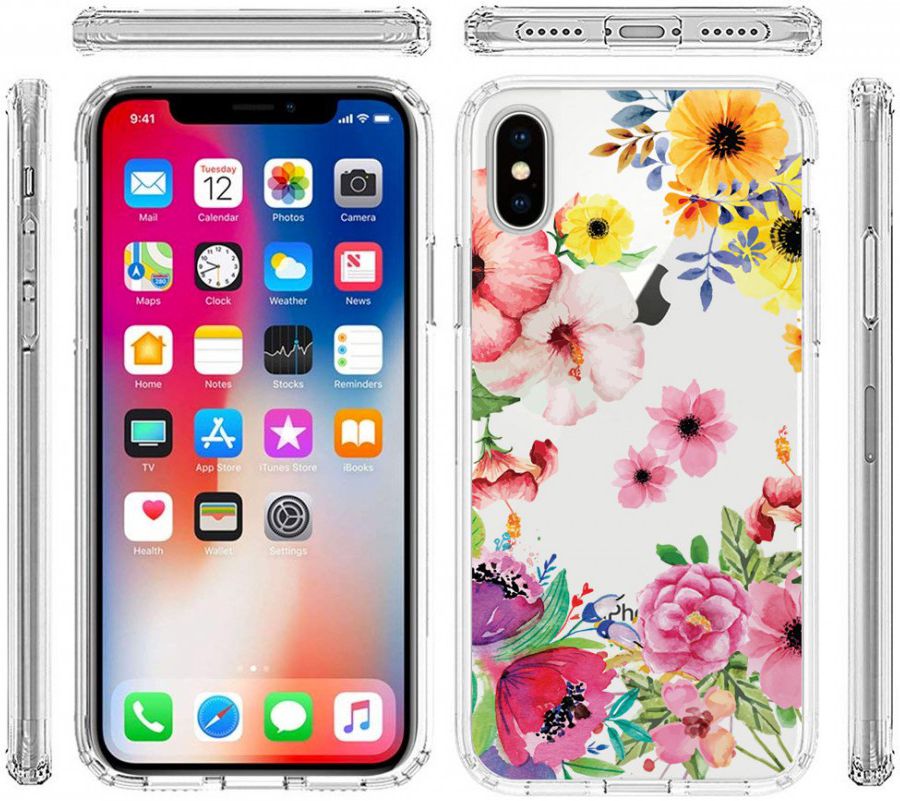 Apple iPhone X Transparante Print Back Cover Hoesje Spring Flowers afbeelding 7