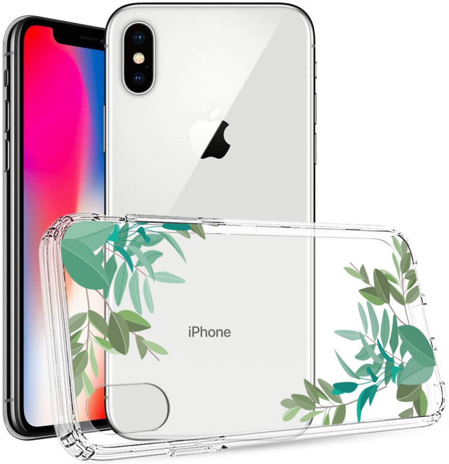 Apple iPhone XS Max Transparante Print Back Cover Hoesje Leafs afbeelding 3