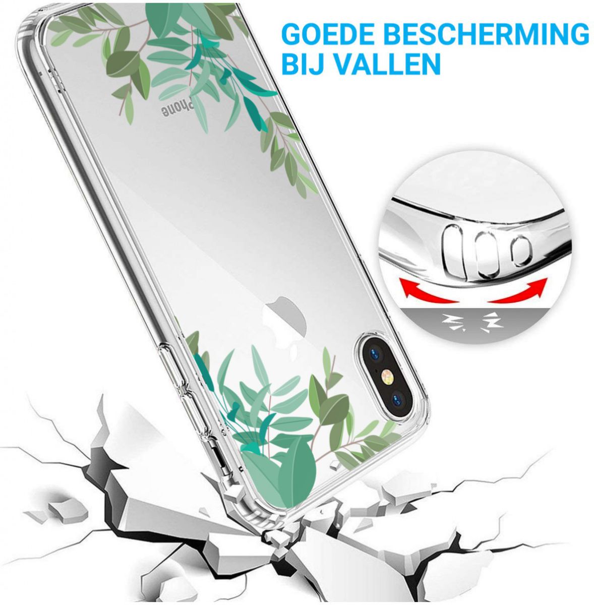 Apple iPhone XS Max Transparante Print Back Cover Hoesje Leafs afbeelding 4