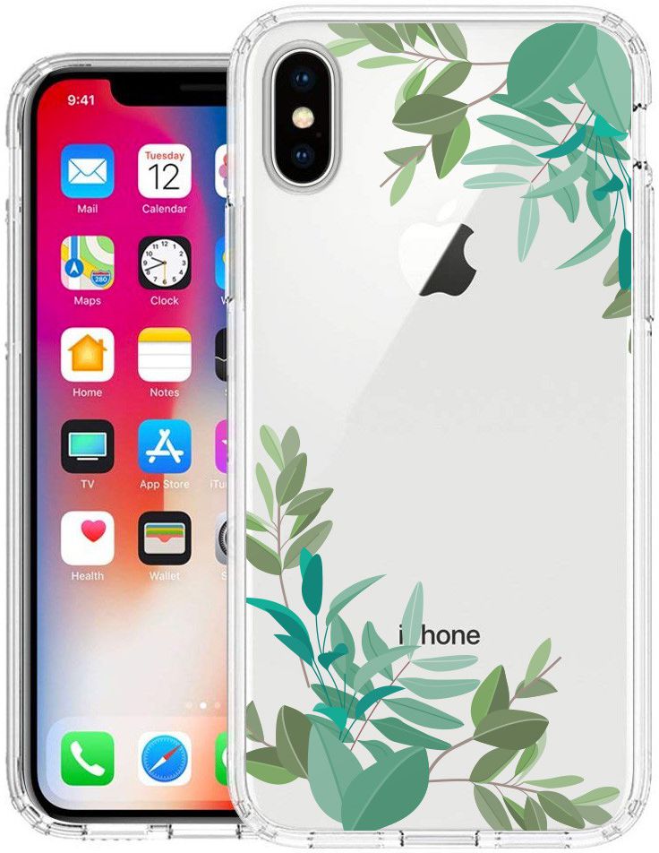 Apple iPhone XS Max Transparante Print Back Cover Hoesje Leafs afbeelding 6