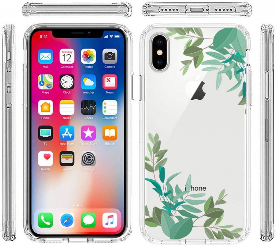 Apple iPhone XS Max Transparante Print Back Cover Hoesje Leafs afbeelding 7