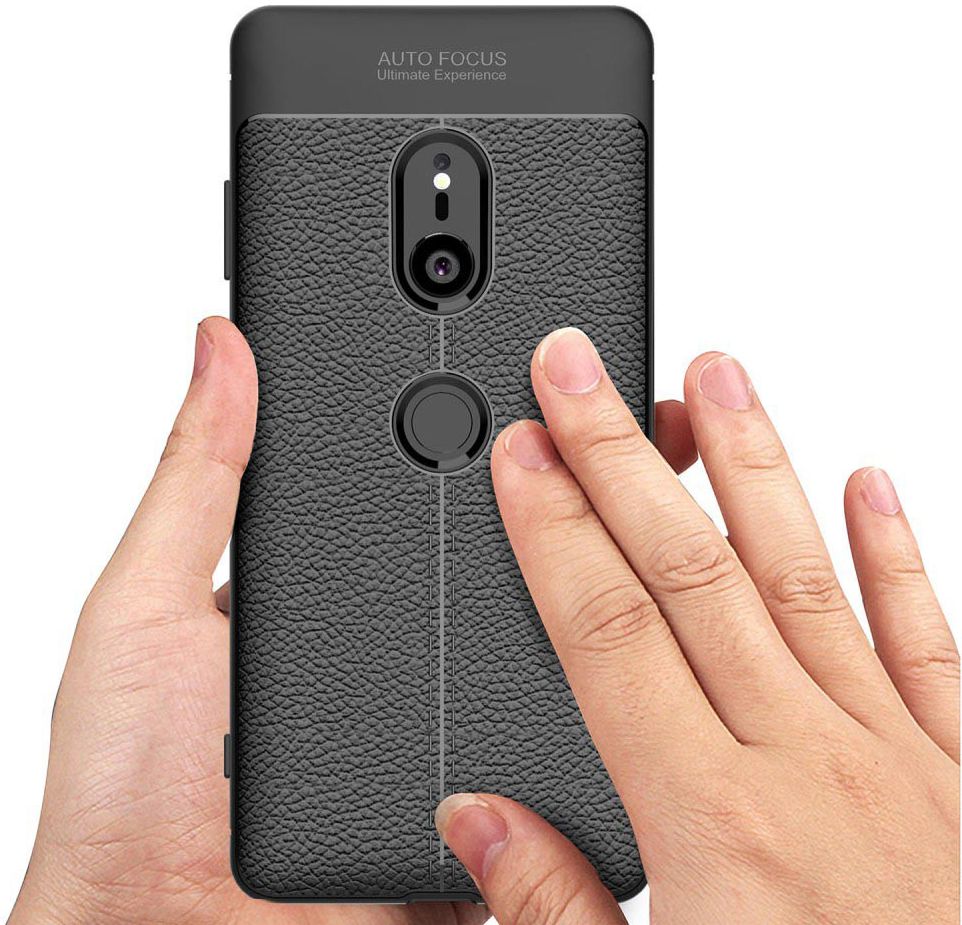 Sony Xperia XZ3 Hoesje TPU Met Leren Textuur Zwart afbeelding 2