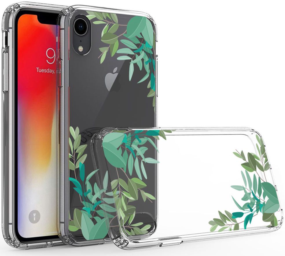 Apple iPhone XR Transparante Print Back Cover Hoesje Leafs afbeelding 5