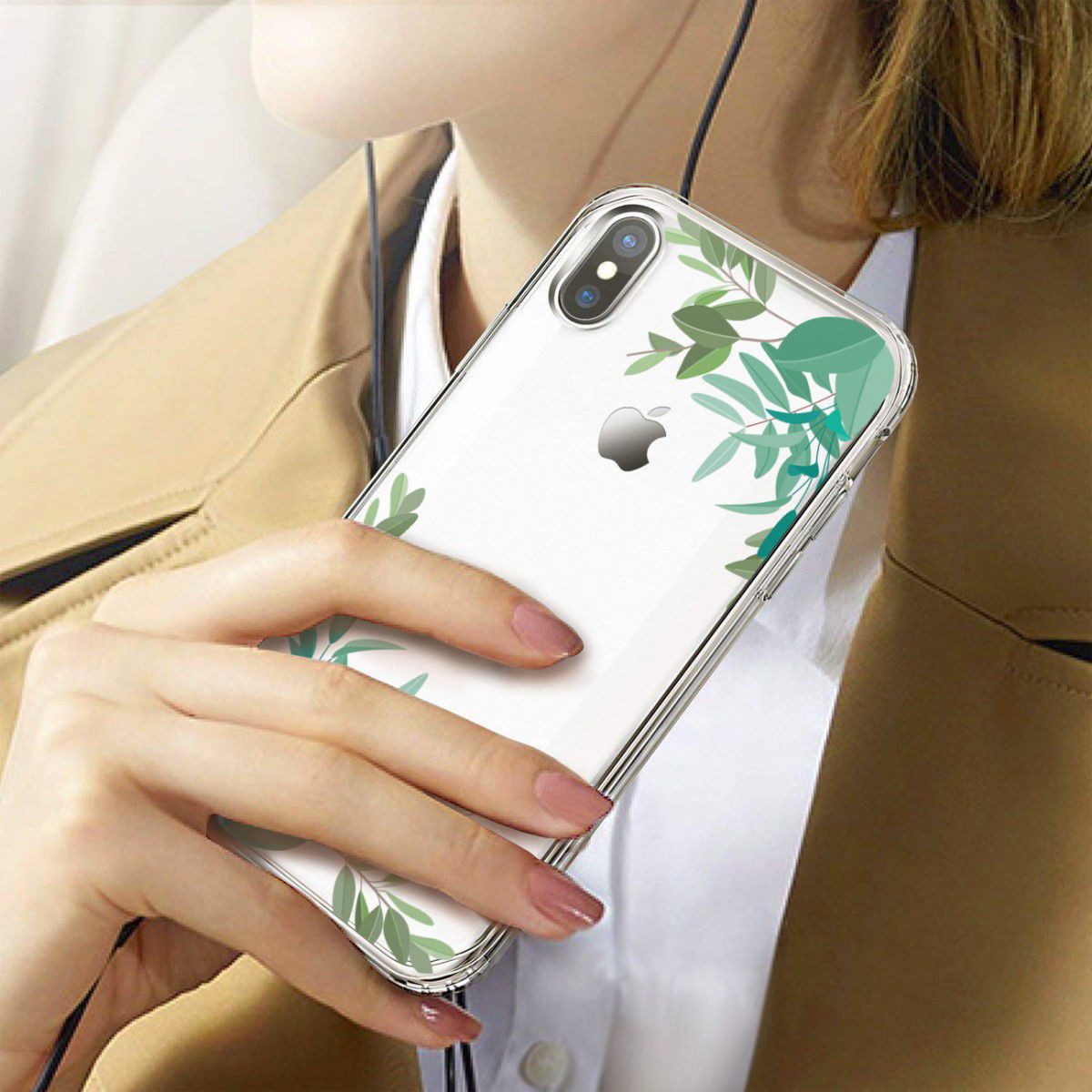 Apple iPhone XR Transparante Print Back Cover Hoesje Leafs afbeelding 2