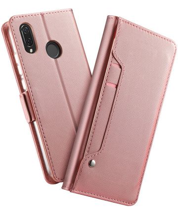 Huawei P Smart Plus Book Cover met Spiegel Roze Goud Hoesjes