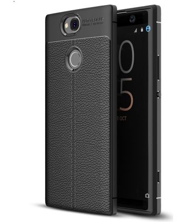 Sony Xperia XA2 Plus Hoesje met Kunstleer Coating Zwart Hoesjes