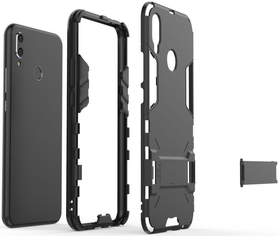 Huawei P Smart+ Hybride Stand Hoesje Zwart afbeelding 2