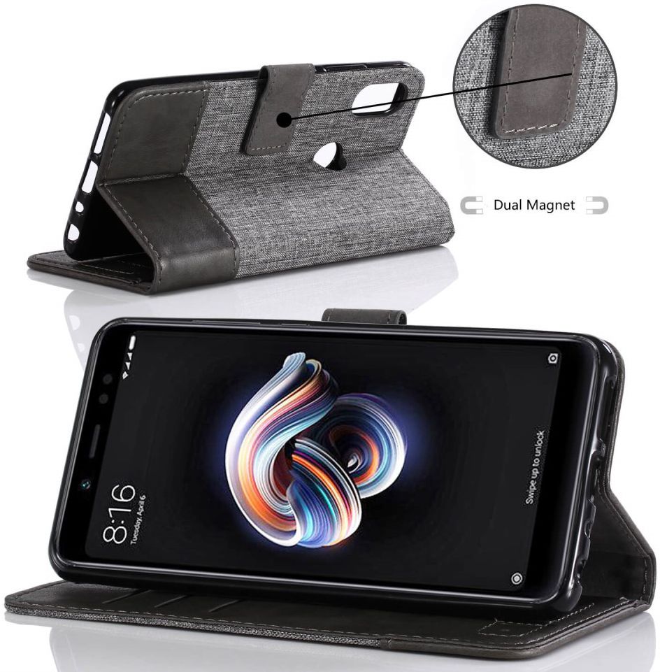 Xiaomi Redmi Note 5 Stijlvol Portemonnee Hoesje Grijs afbeelding 3