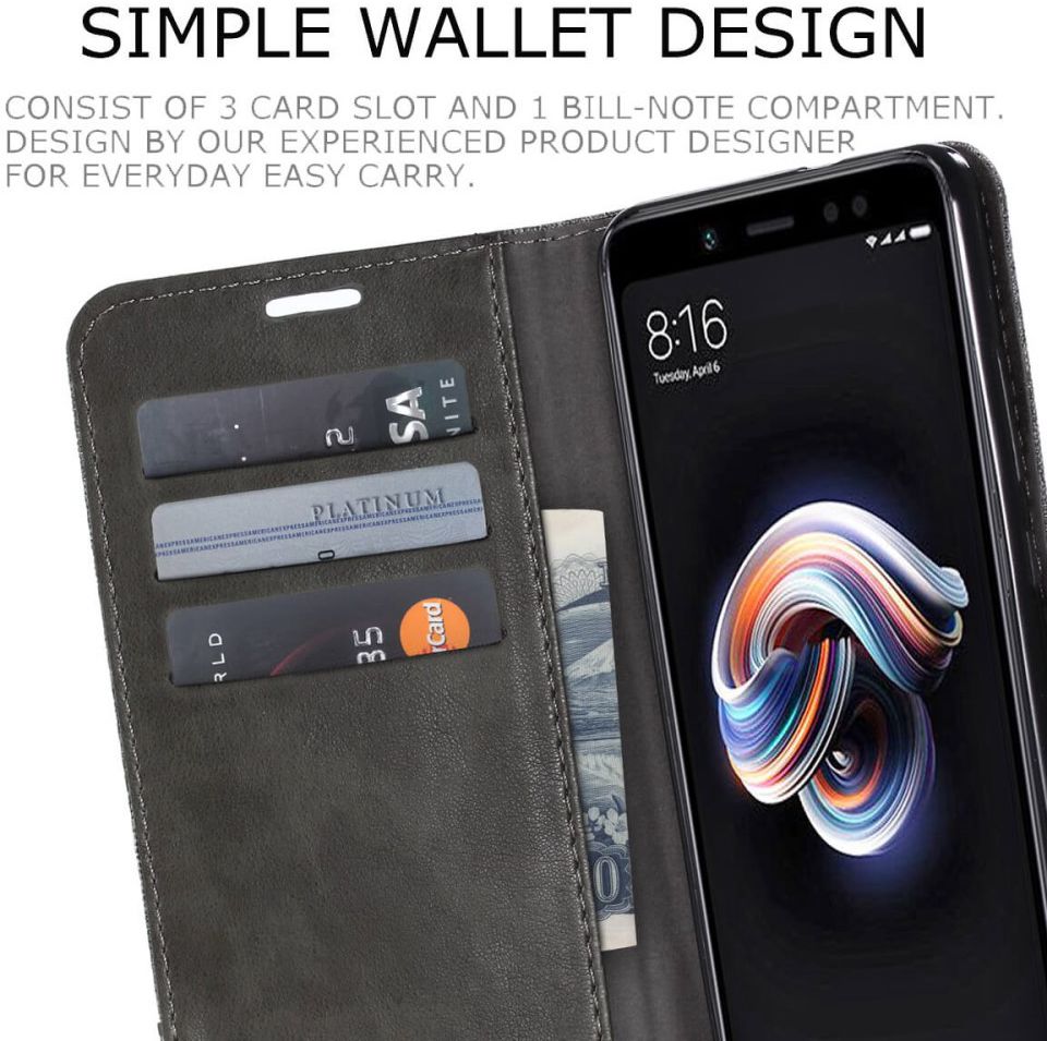 Xiaomi Redmi Note 5 Stijlvol Portemonnee Hoesje Grijs afbeelding 8