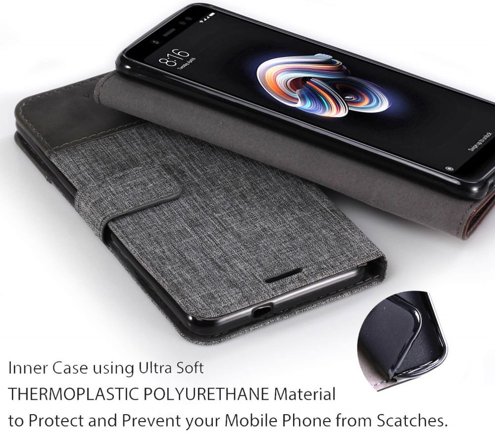 Xiaomi Redmi Note 5 Stijlvol Portemonnee Hoesje Grijs afbeelding 9