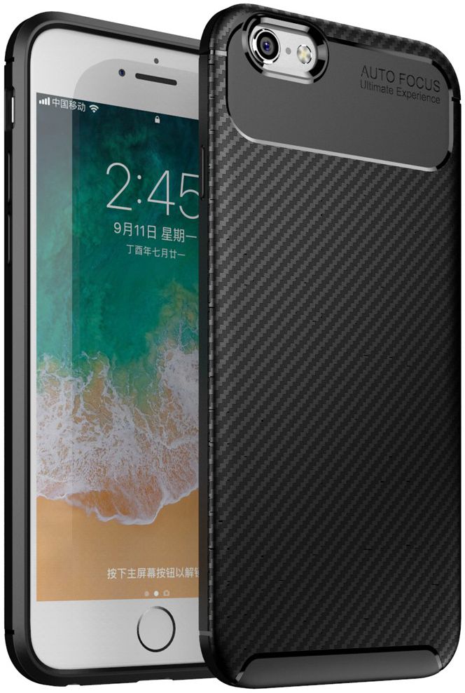 Apple iPhone 6(S) Siliconen Carbon Hoesje Zwart afbeelding 1