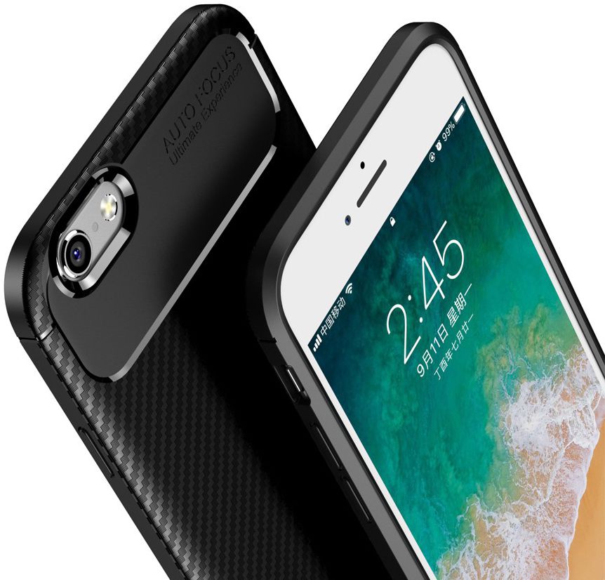 Apple iPhone 6(S) Siliconen Carbon Hoesje Zwart afbeelding 7