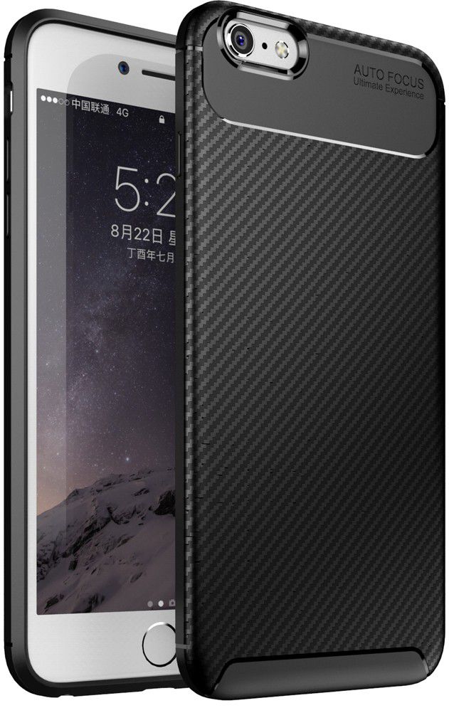 Apple iPhone 6(S) Plus Siliconen Carbon Hoesje Zwart afbeelding 1