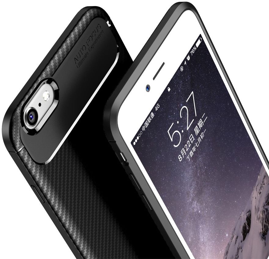 Apple iPhone 6(S) Plus Siliconen Carbon Hoesje Zwart afbeelding 5