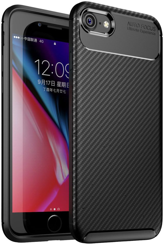 Apple iPhone 7 / 8 Siliconen Carbon Hoesje Zwart afbeelding 1