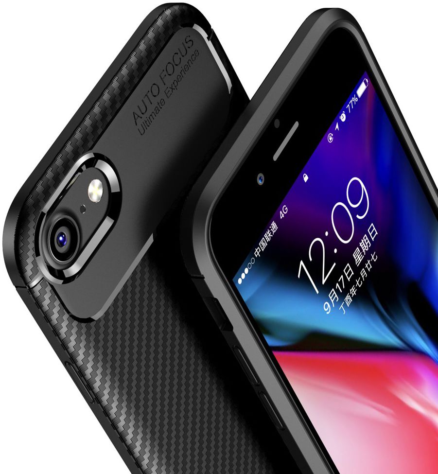 Apple iPhone 7 / 8 Siliconen Carbon Hoesje Zwart afbeelding 7