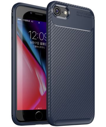 Apple iPhone 7 / 8 Siliconen Carbon Hoesje Blauw Hoesjes