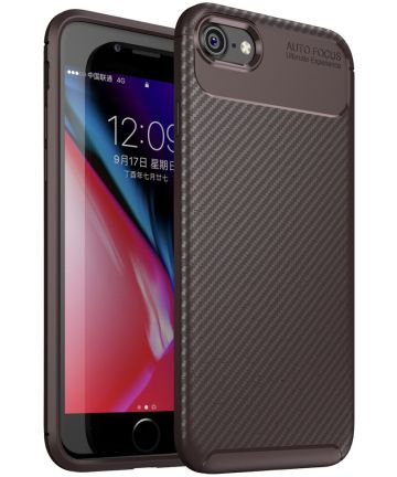 Apple iPhone 7 / 8 Siliconen Carbon Hoesje Brons Hoesjes