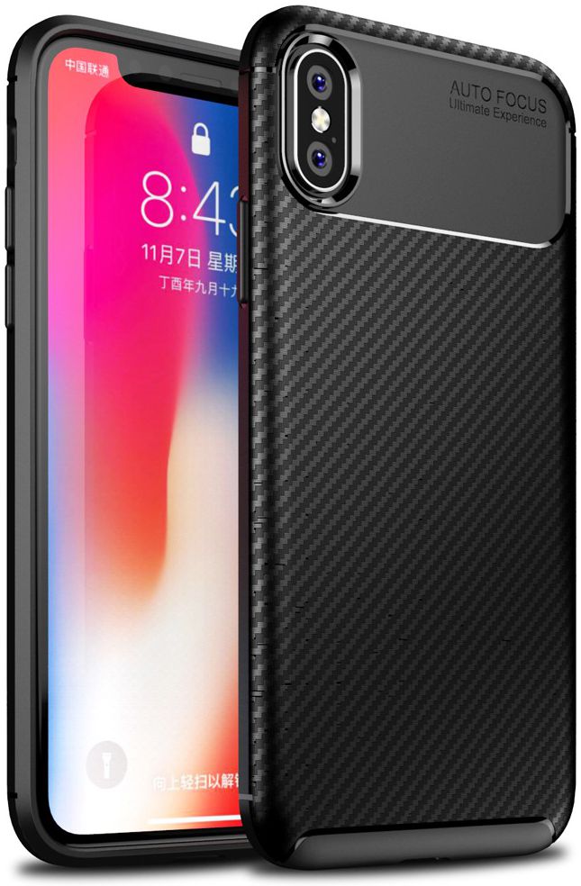 Apple iPhone XS / X Siliconen Carbon Hoesje Zwart afbeelding 1