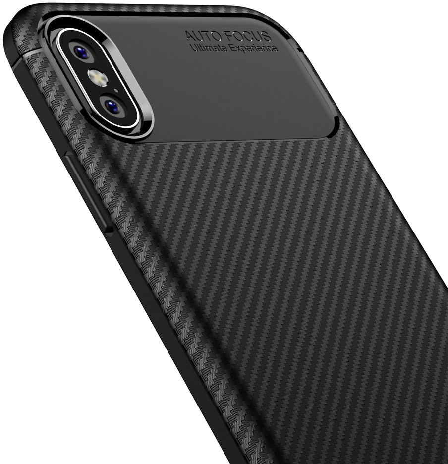 Apple iPhone XS / X Siliconen Carbon Hoesje Zwart afbeelding 2