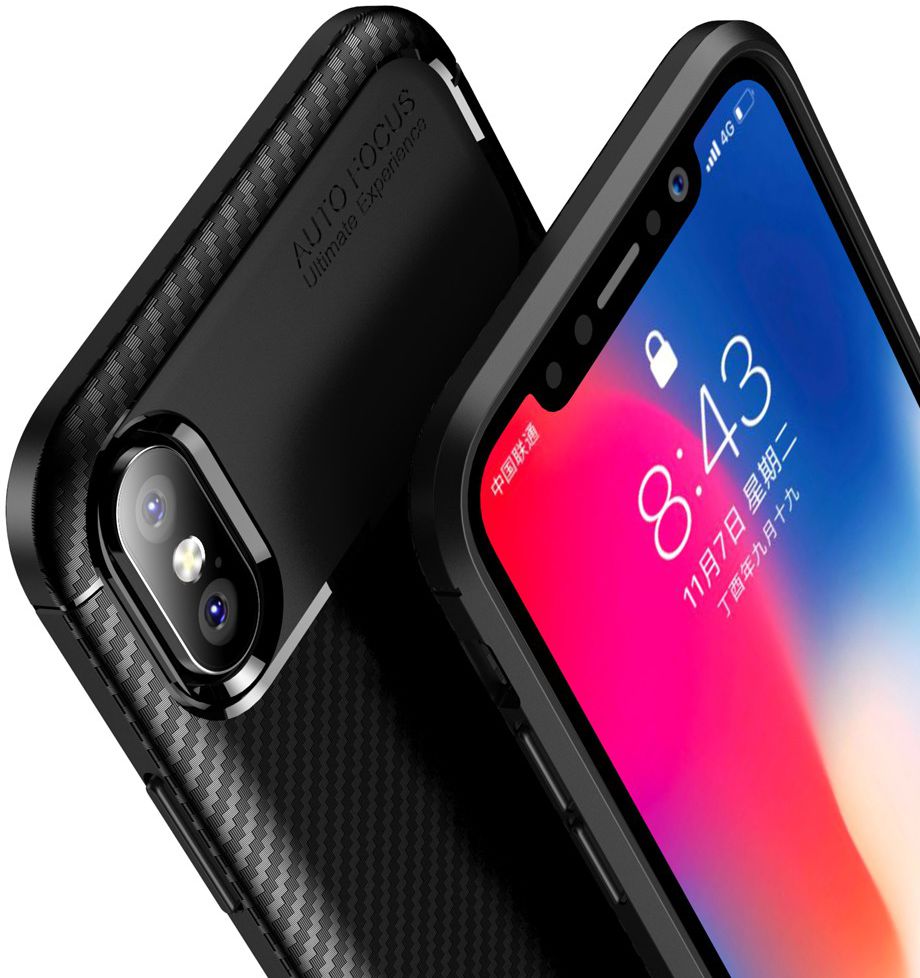 Apple iPhone XS / X Siliconen Carbon Hoesje Zwart afbeelding 5