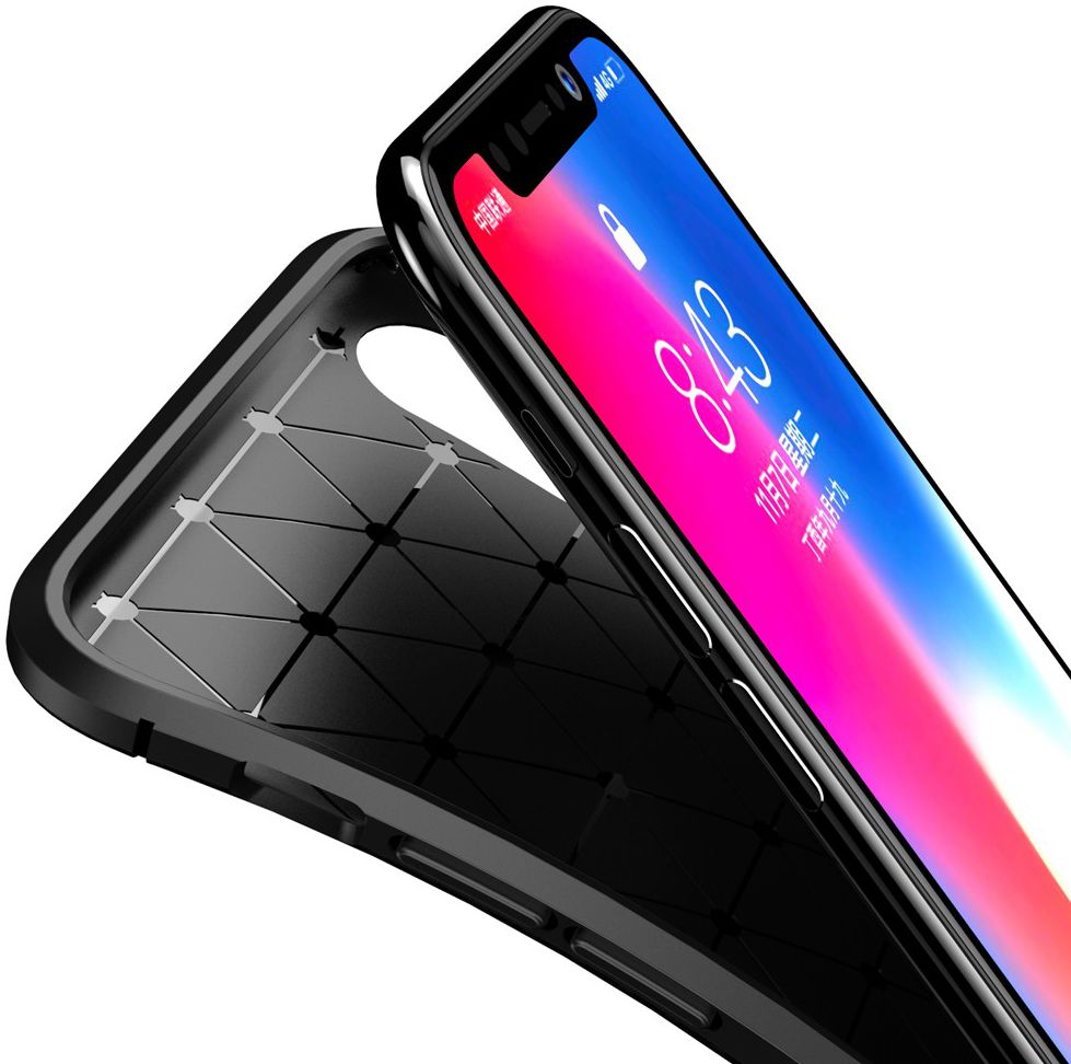 Apple iPhone XS / X Siliconen Carbon Hoesje Zwart afbeelding 6