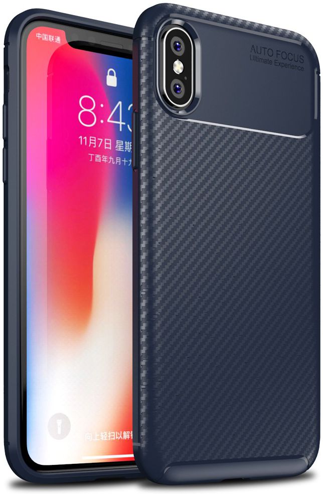 Apple iPhone XS / X Siliconen Carbon Hoesje Blauw afbeelding 1