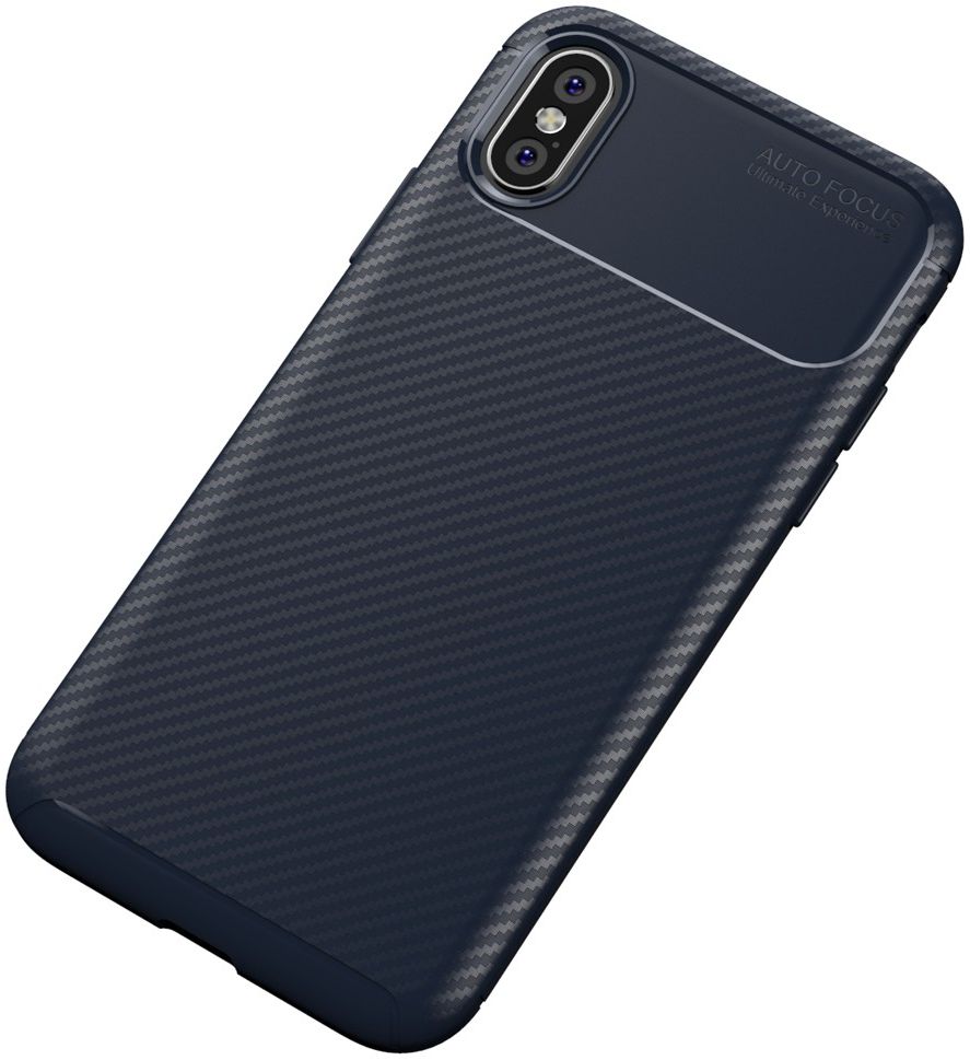 Apple iPhone XS / X Siliconen Carbon Hoesje Blauw afbeelding 2