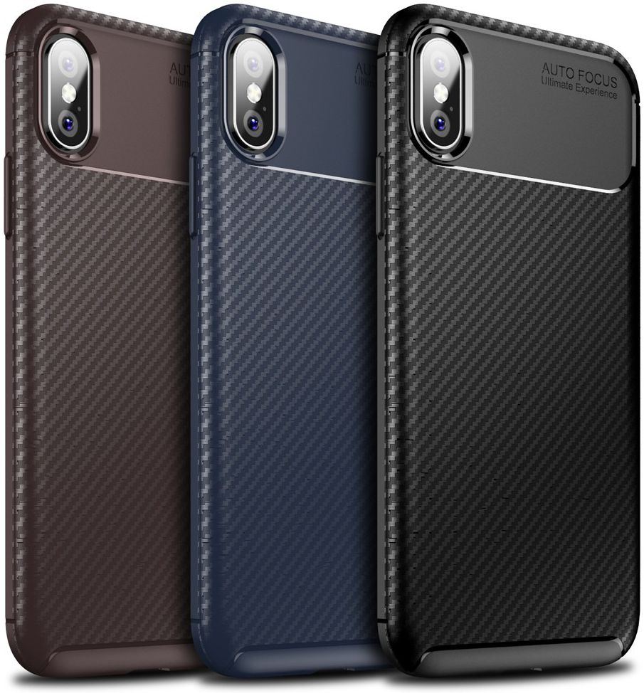 Apple iPhone XS / X Siliconen Carbon Hoesje Blauw afbeelding 4