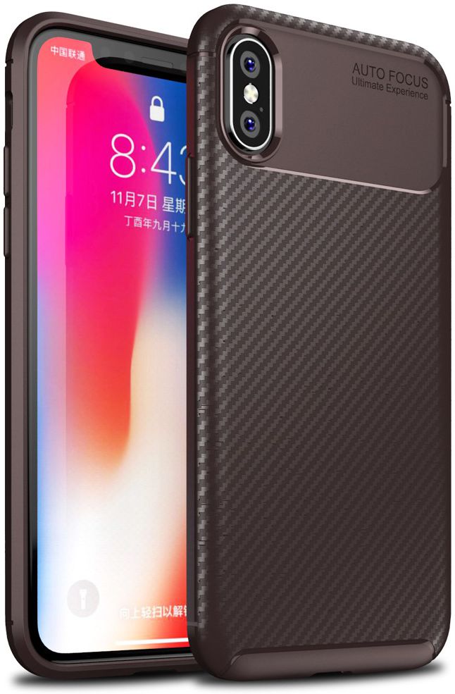 Apple iPhone XS / X Siliconen Carbon Hoesje Brons afbeelding 1