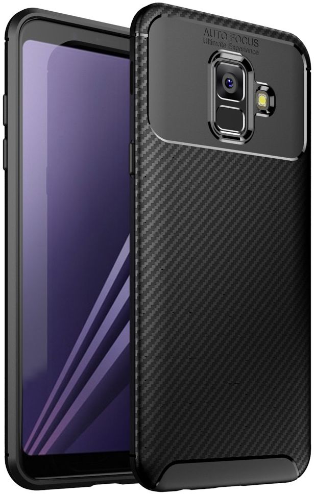 Samsung Galaxy A6 Siliconen Carbon Hoesje Zwart afbeelding 1