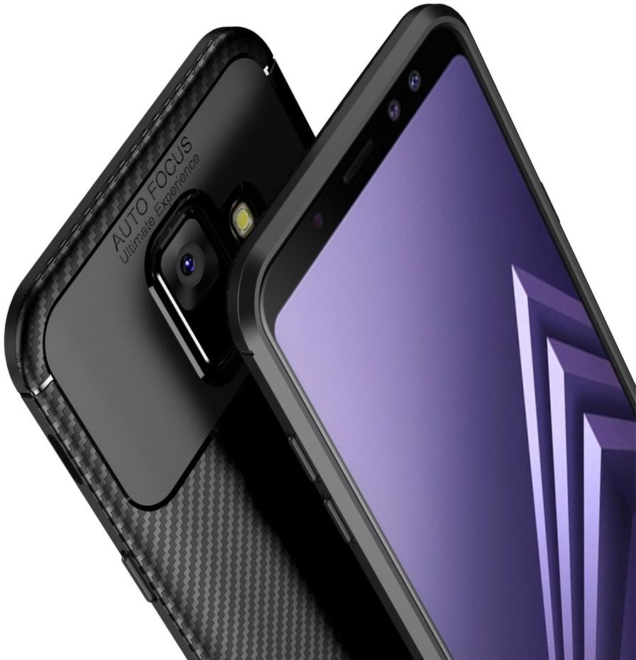 Samsung Galaxy A6 Siliconen Carbon Hoesje Zwart afbeelding 5
