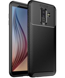 Samsung Galaxy A6 Plus Siliconen Carbon Hoesje Zwart