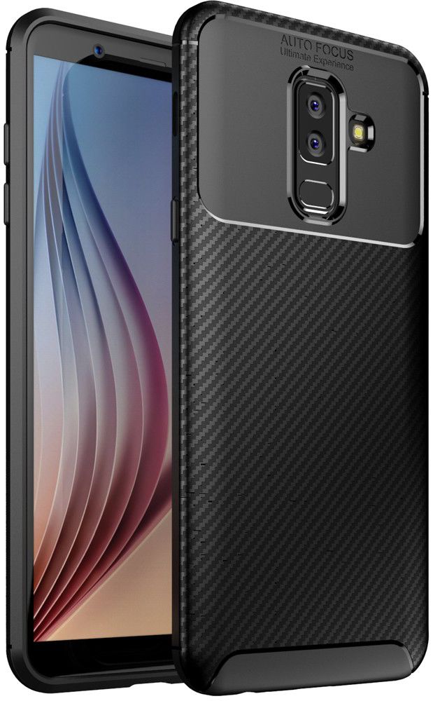 Samsung Galaxy A6 Plus Siliconen Carbon Hoesje Zwart afbeelding 1