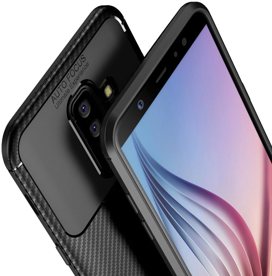 Samsung Galaxy A6 Plus Siliconen Carbon Hoesje Zwart afbeelding 5