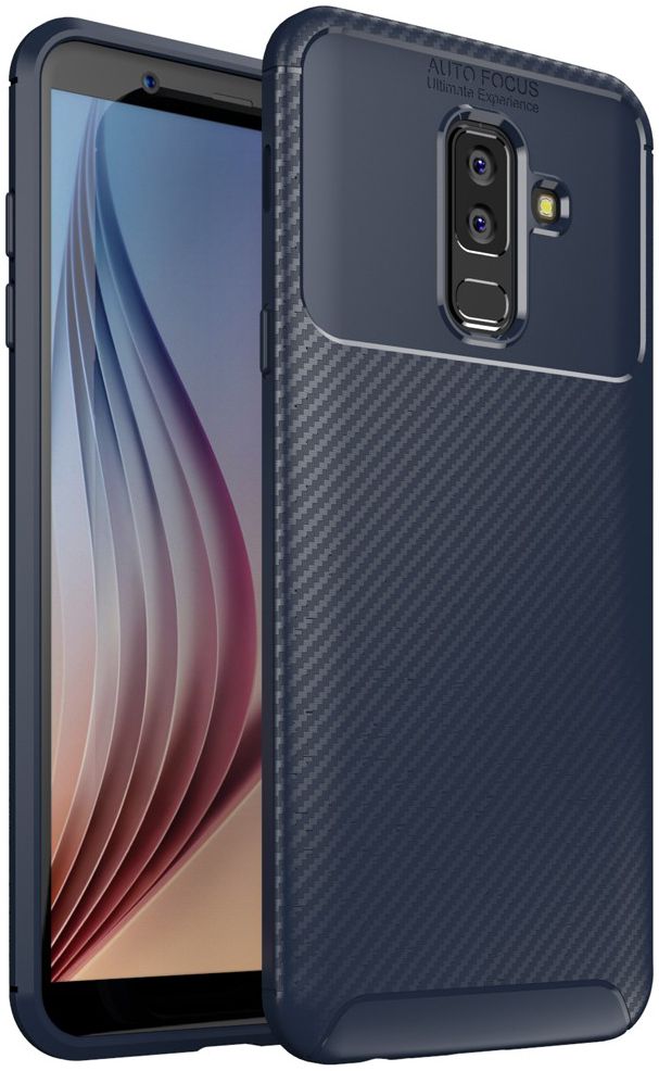 Samsung Galaxy A6 Plus Siliconen Carbon Hoesje Blauw afbeelding 1
