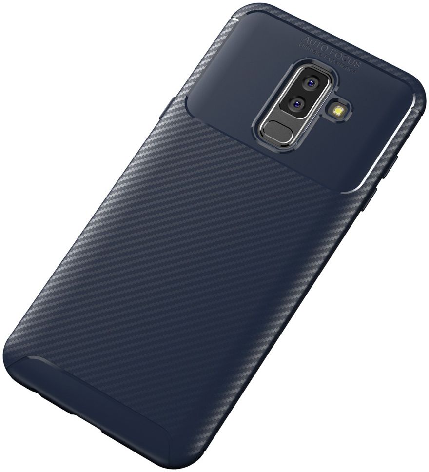 Samsung Galaxy A6 Plus Siliconen Carbon Hoesje Blauw afbeelding 4
