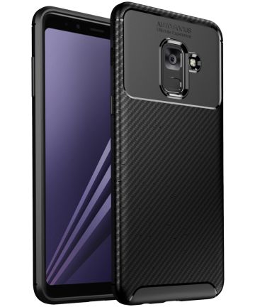 Samsung Galaxy A8 (2018) Siliconen Carbon Hoesje Zwart Hoesjes