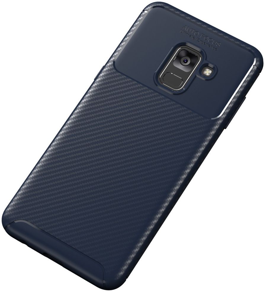 Samsung Galaxy A8 (2018) Siliconen Carbon Hoesje Blauw afbeelding 2