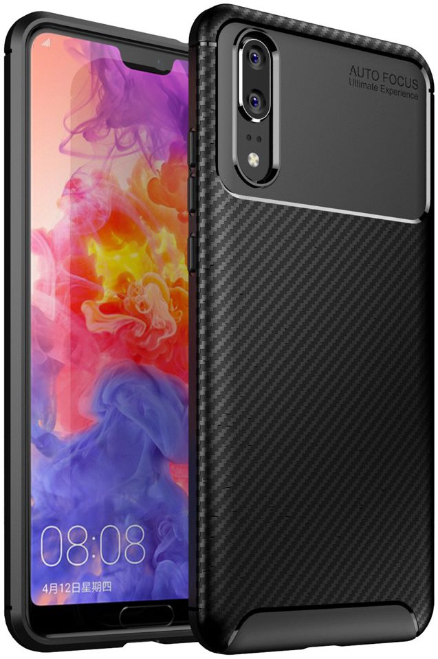 Huawei P20 Siliconen Carbon Hoesje Zwart afbeelding 1