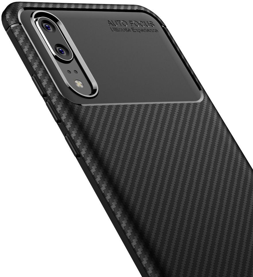 Huawei P20 Siliconen Carbon Hoesje Zwart afbeelding 5