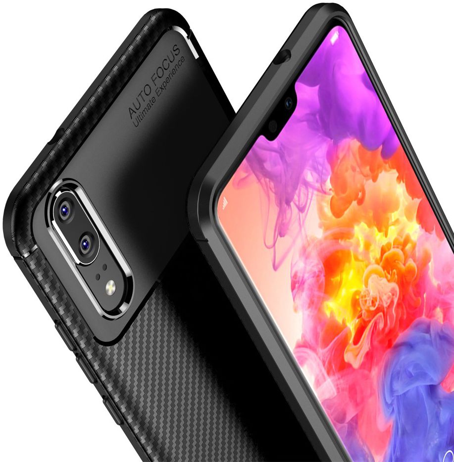 Huawei P20 Siliconen Carbon Hoesje Zwart afbeelding 6